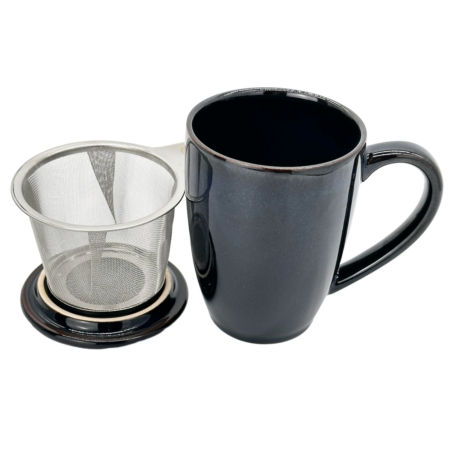 Kräuterteetasse blau 3-teilig mit Edelstahlsieb 0,35L