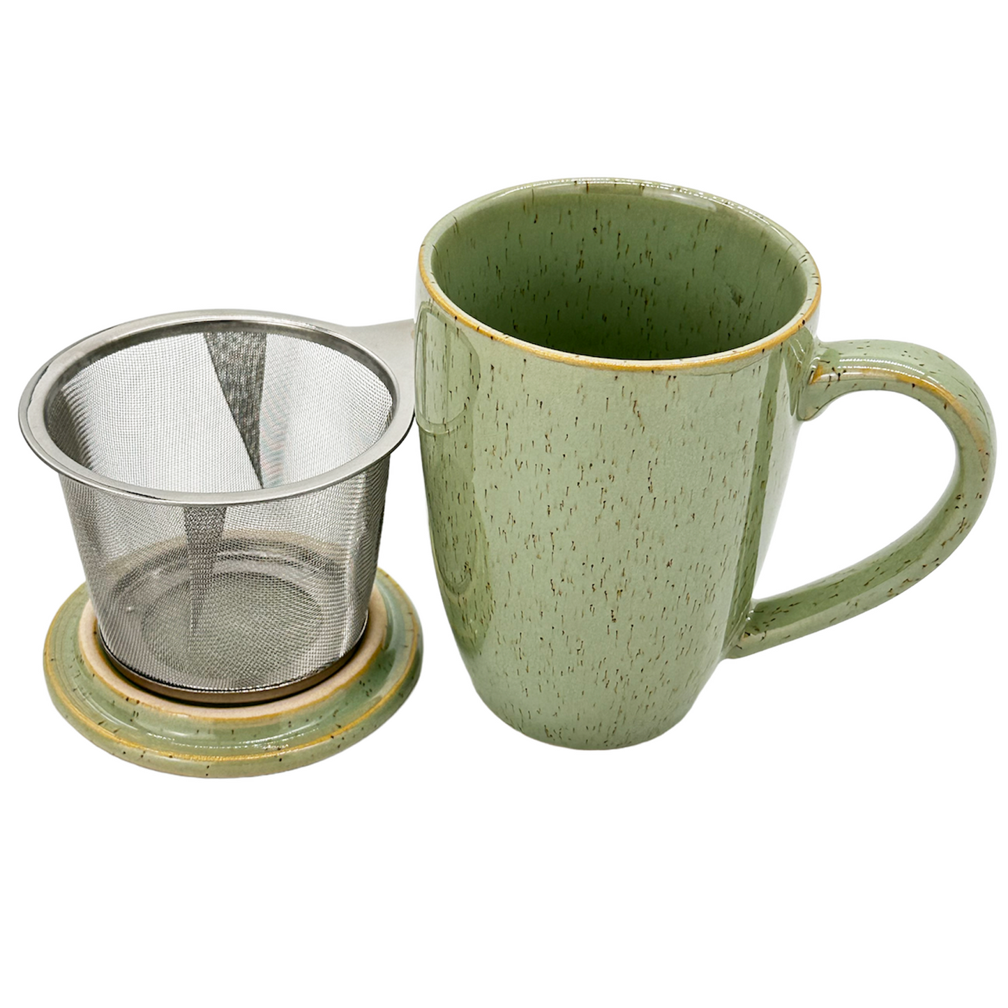 Kräuterteetasse lindgrün 3-teilig mit Edelstahlsieb 0,35L