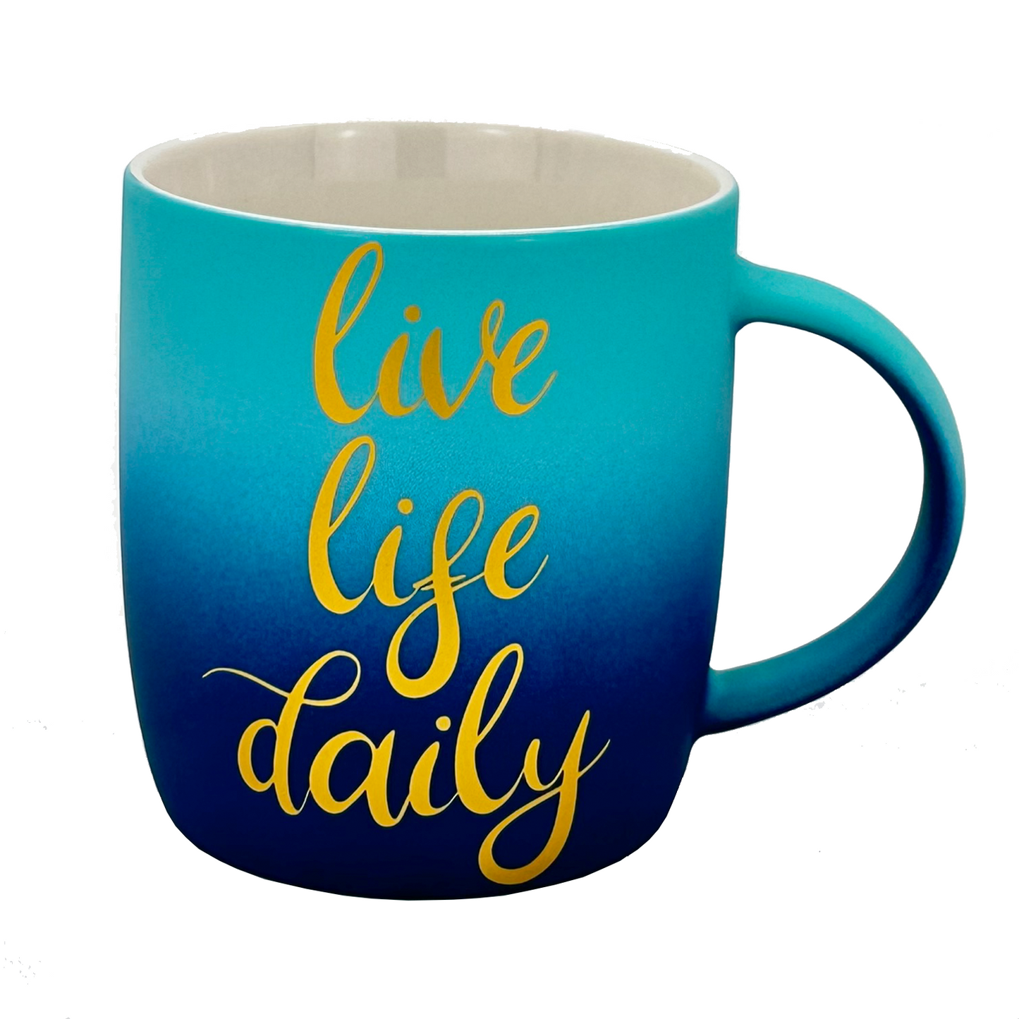 Tee Tasse "live life daily" Türkis mit Goldauflage 0,3L