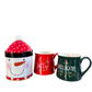 Geschenkset Tee Dose Schneemann + 2 Weihnachtstassen Grün/Rot