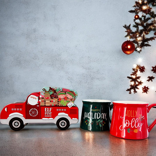 Geschenk Set, Weihnachtsmann Auto mit  2 Tassen