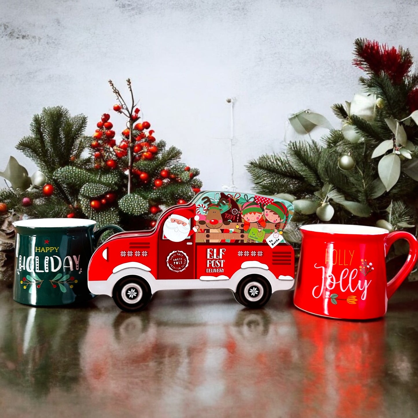 Geschenk Set, Weihnachtsmann Auto mit  2 Tassen
