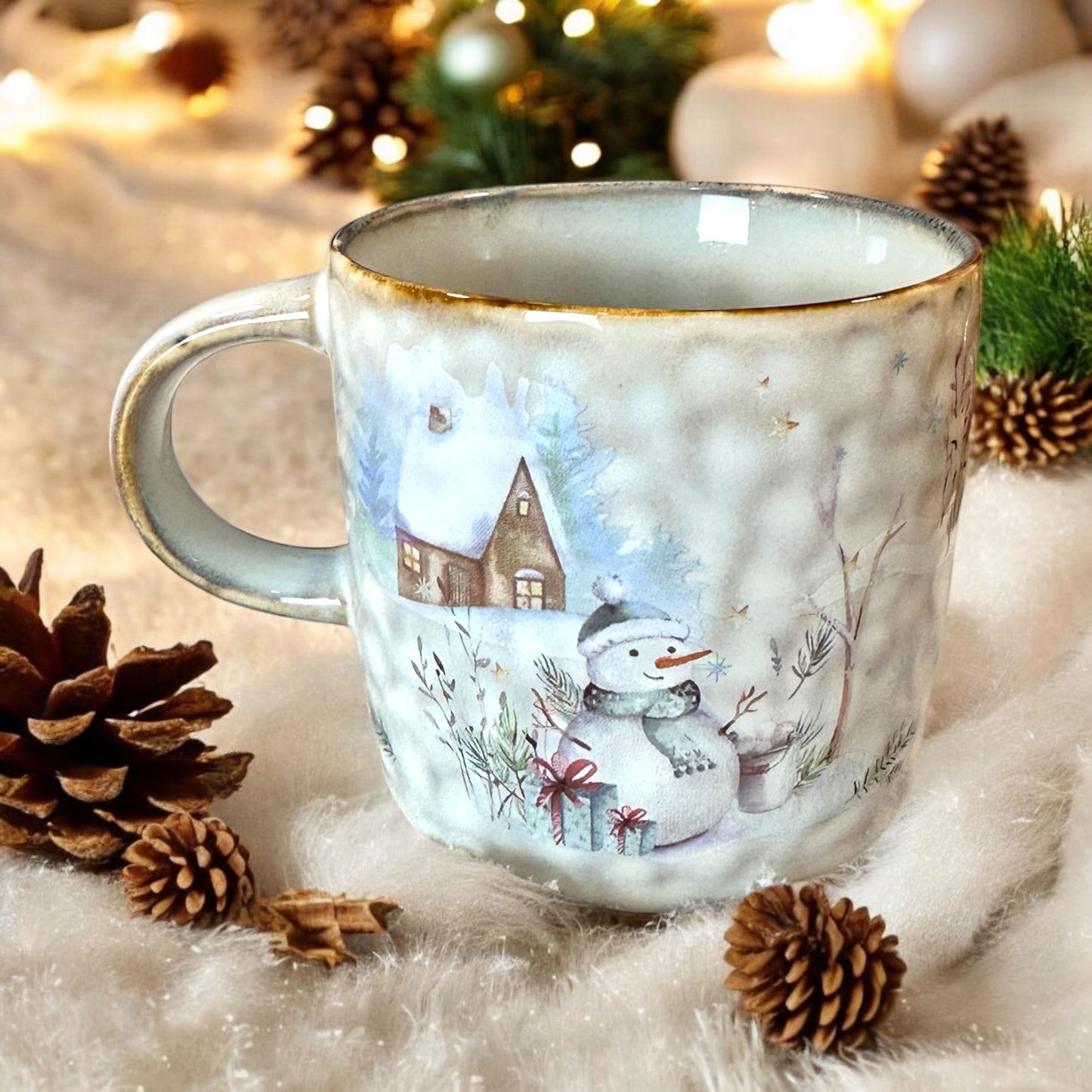 Tasse Schneemann-blauer Oldtimer, 0,3l, Geschenk, Weihnachtstasse