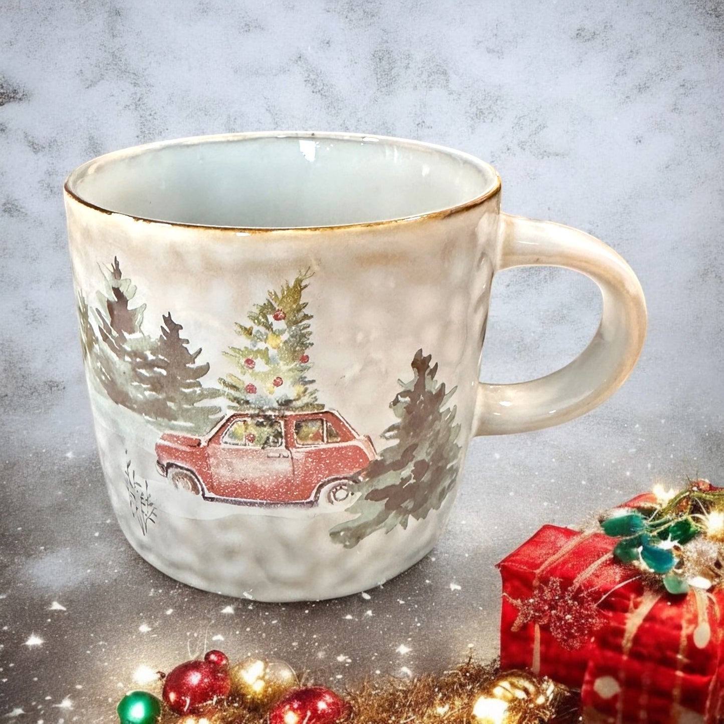 Tasse roter Oldtimer, 0,3l, Geschenk, Weihnachtstasse