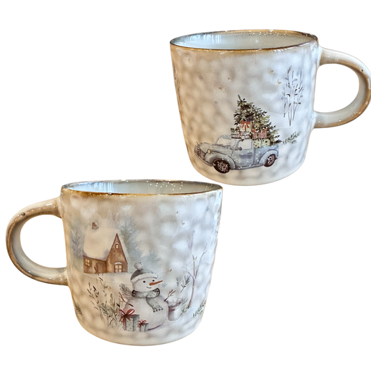 Tasse Schneemann-blauer Oldtimer, 0,3l, Geschenk, Weihnachtstasse