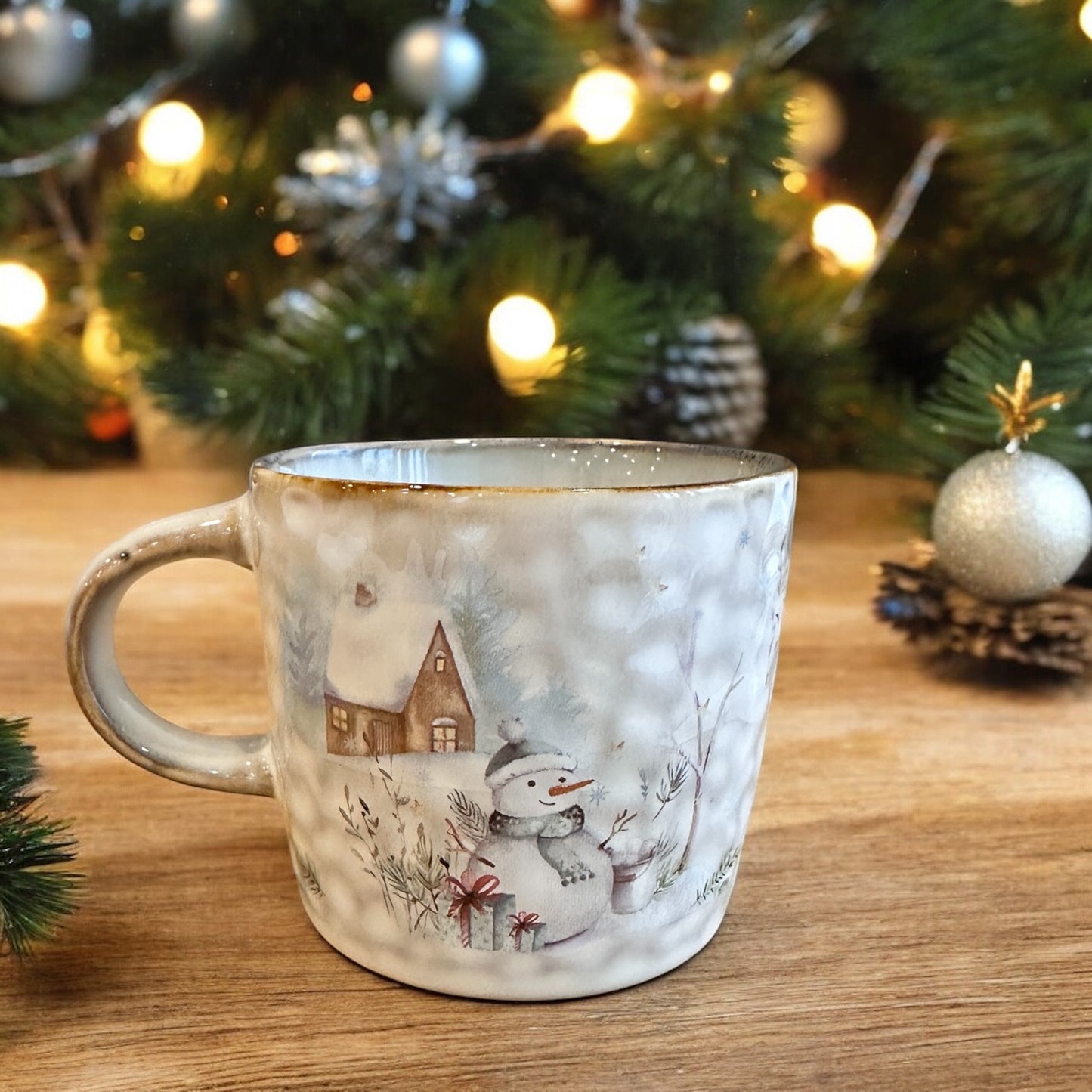 Tasse Schneemann-blauer Oldtimer, 0,3l, Geschenk, Weihnachtstasse