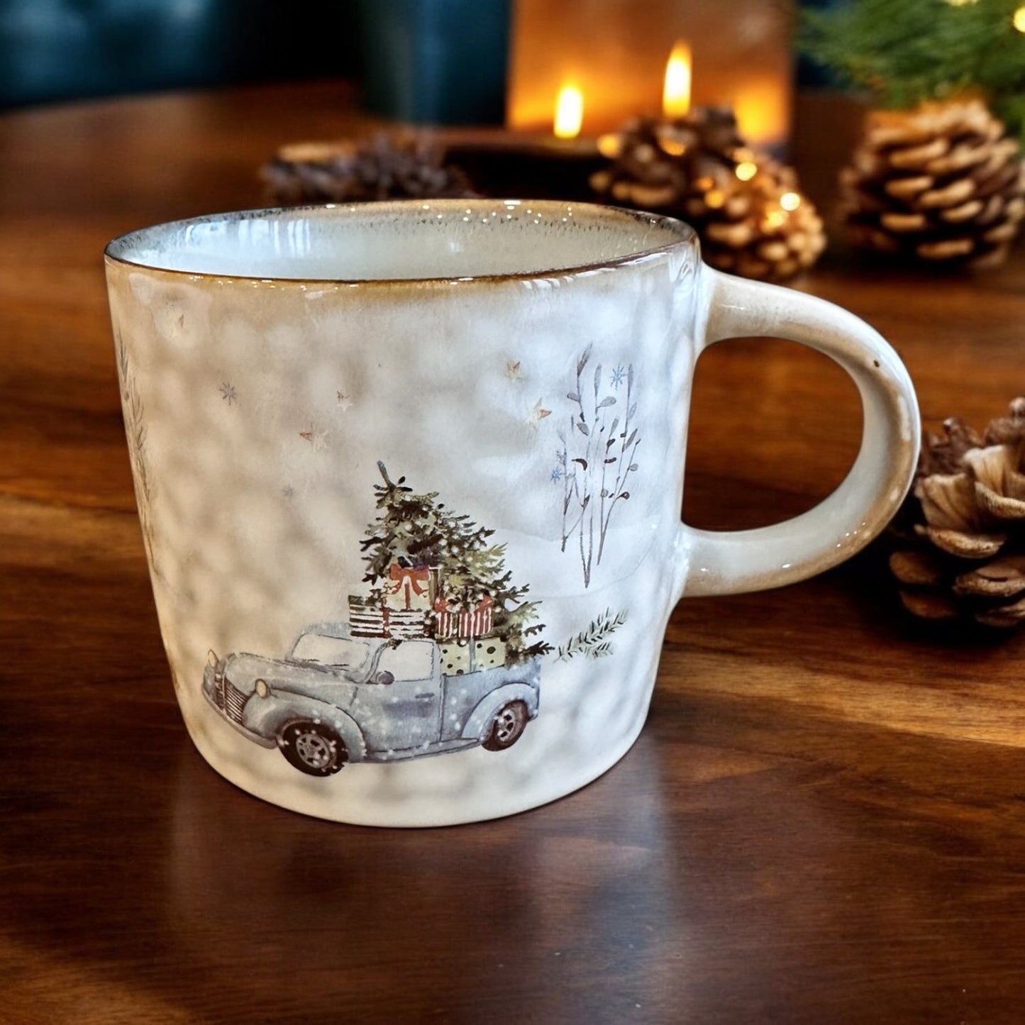 Tasse Schneemann-blauer Oldtimer, 0,3l, Geschenk, Weihnachtstasse
